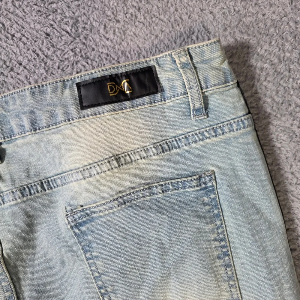 DNA Mens 40 Distressed Jeans Light Wash Blue Rhinestone Side Stripe Streetwear